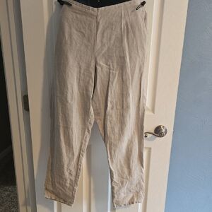 J. Jill Light Beige Womens Linen Straight Leg Pants. Elastic Back Waist.